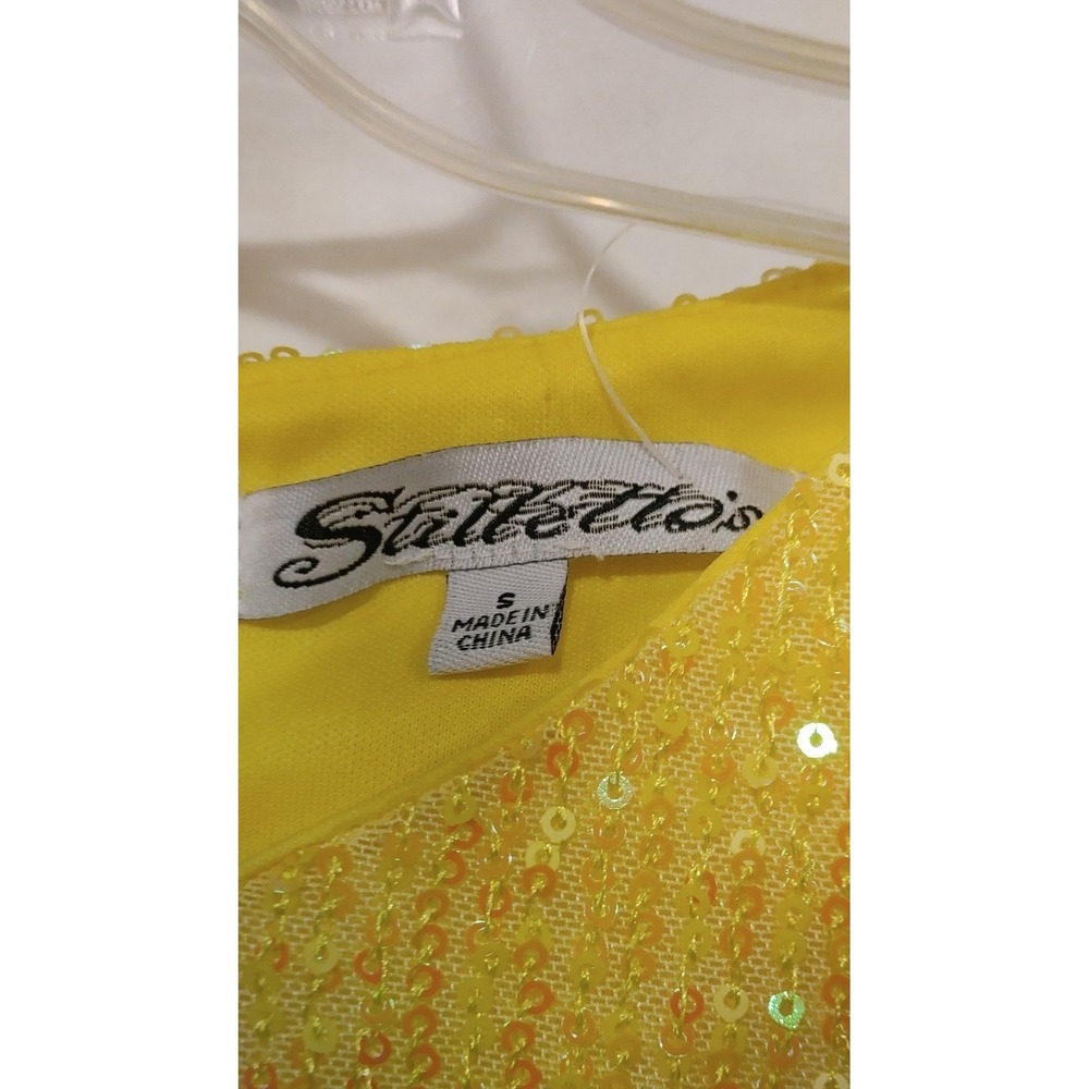 Stiletto's Sequin Bodycon Mini Dress Womens Small Yellow Excellent Long Sleeve - Picture 5 of 7